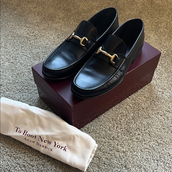To Boot Black Leather Loafers with Gold Accent - Picture 1 of 6